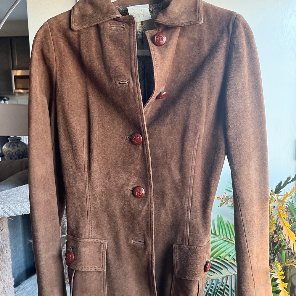 Versace Vintage Leather Jacket Brown Tailored Style